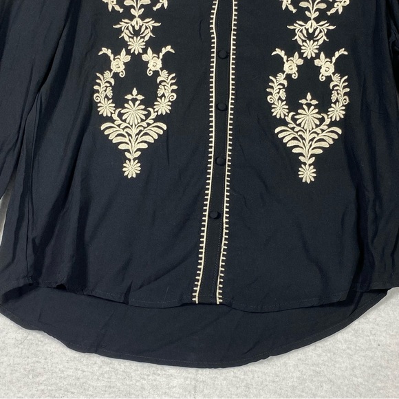 Angels Forever Young Boho Floral Blouse Women M Black Embroidered 3/4 Sleeve NWT - Picture 9 of 15